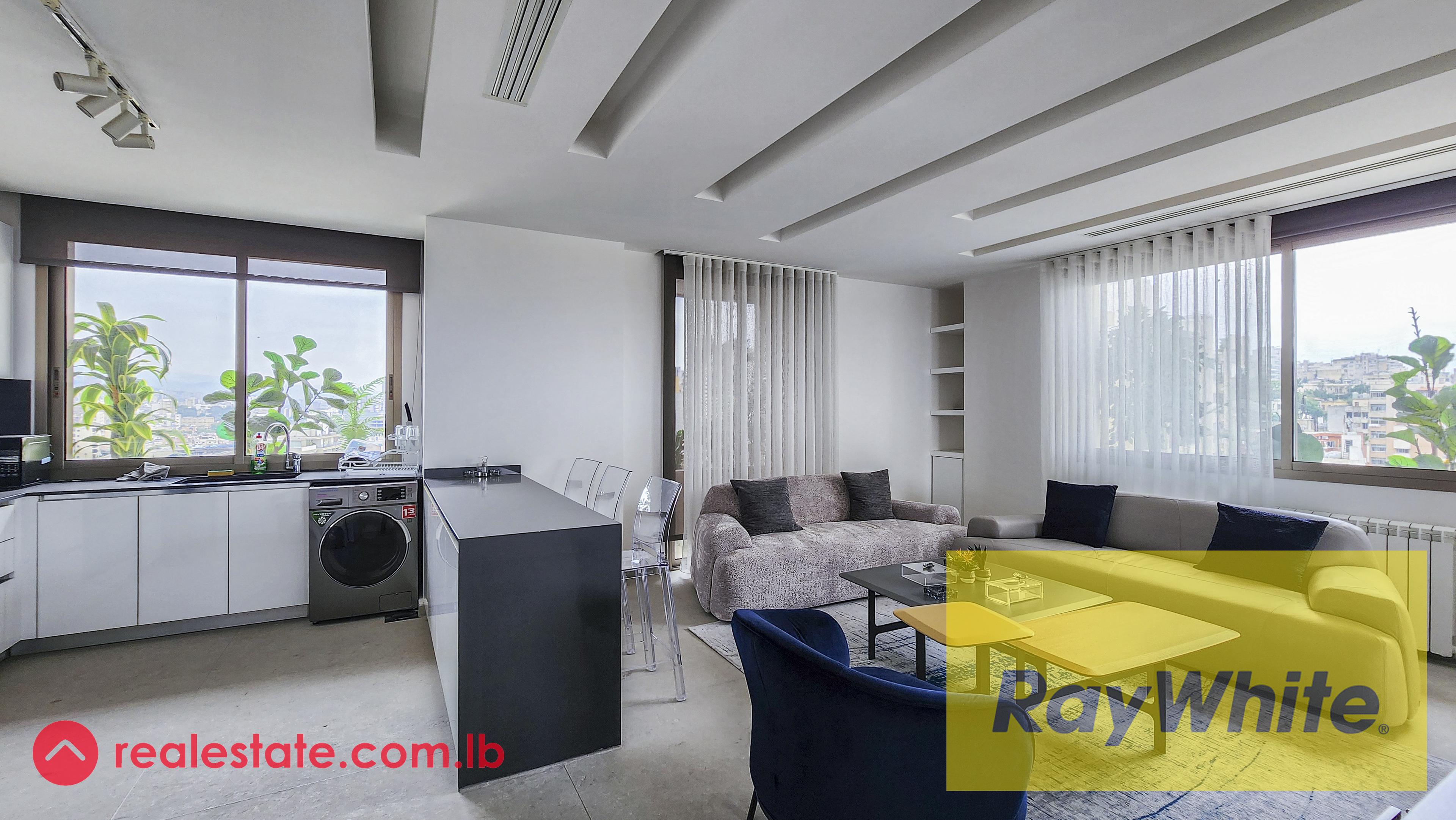 Furnished One Bedroom Luxury Apartment for Rent, Located in a New Building on a Calm Street in Achrafieh with an Open Sea View.